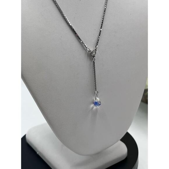 Swarovski Signed Rhodium Sterling Silver Box Chain Crystal Briolett Necklace - Picture 8 of 14